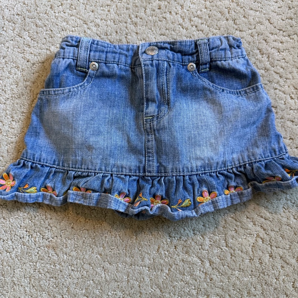Guess Blue Denim Skirt with Floral Embroidery